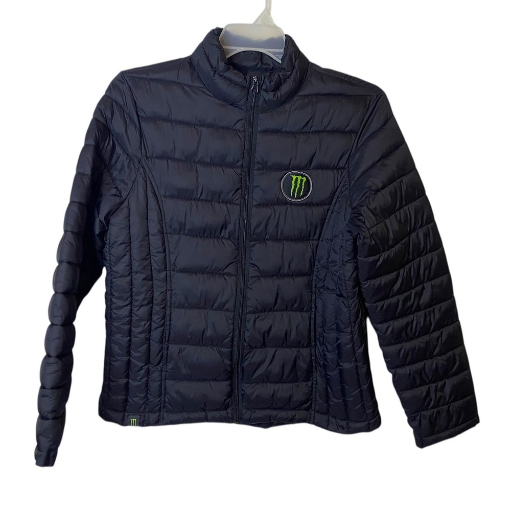 Monster Energy Womens Black Puffer Zip Up Jacket XL Nylon Shell